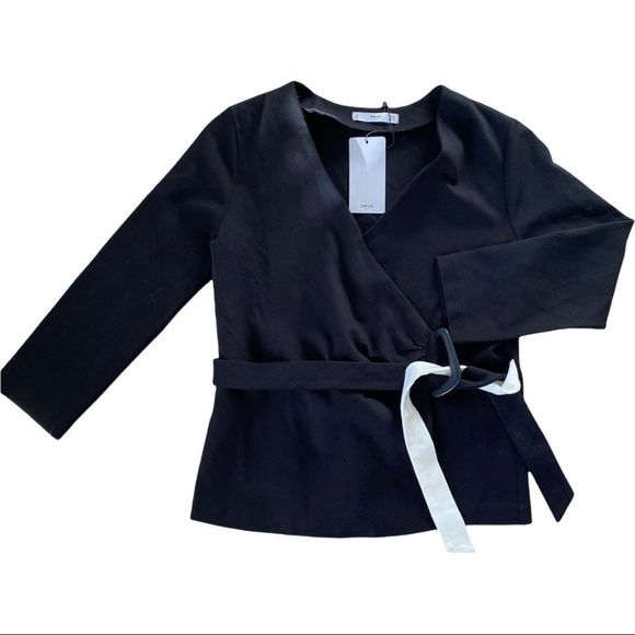 NWT MANGO Wrap bow BLOUSE Knitted fabric. Crossed V-neck. Buckle. Adjustable XS - Picture 5 of 9